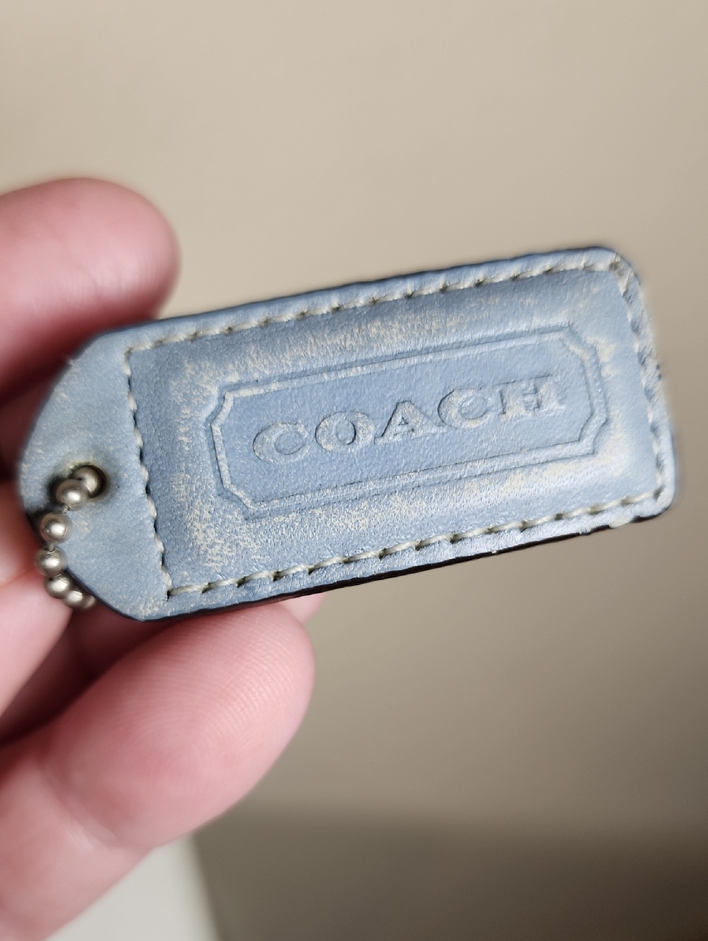 Coach Small Light Blue And Tan Hangtag